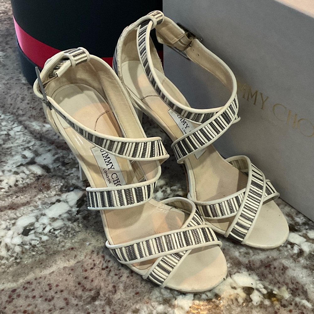 Jimmy Choo Cream Beaded Strappy Women's Heels
